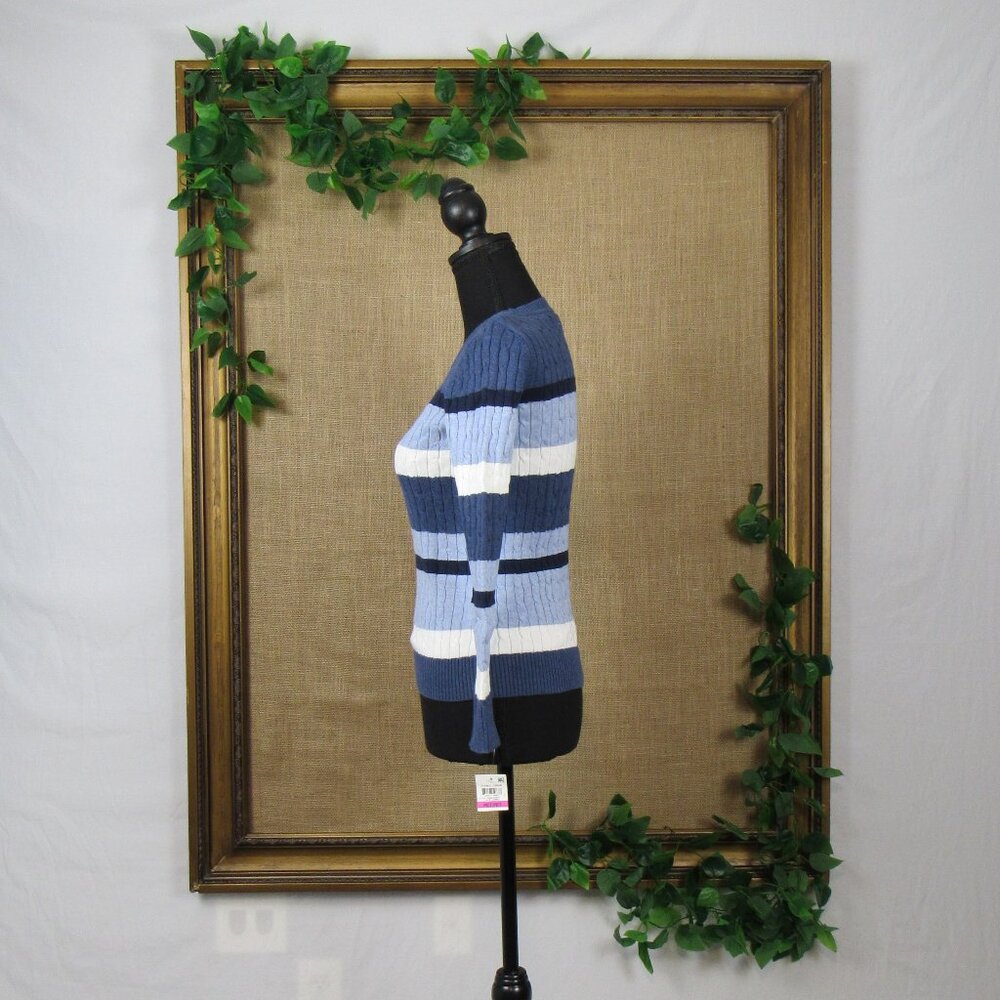 Karen Scott Petite Striped Cable Crewneck Knit Sweater - Picture 5 of 9